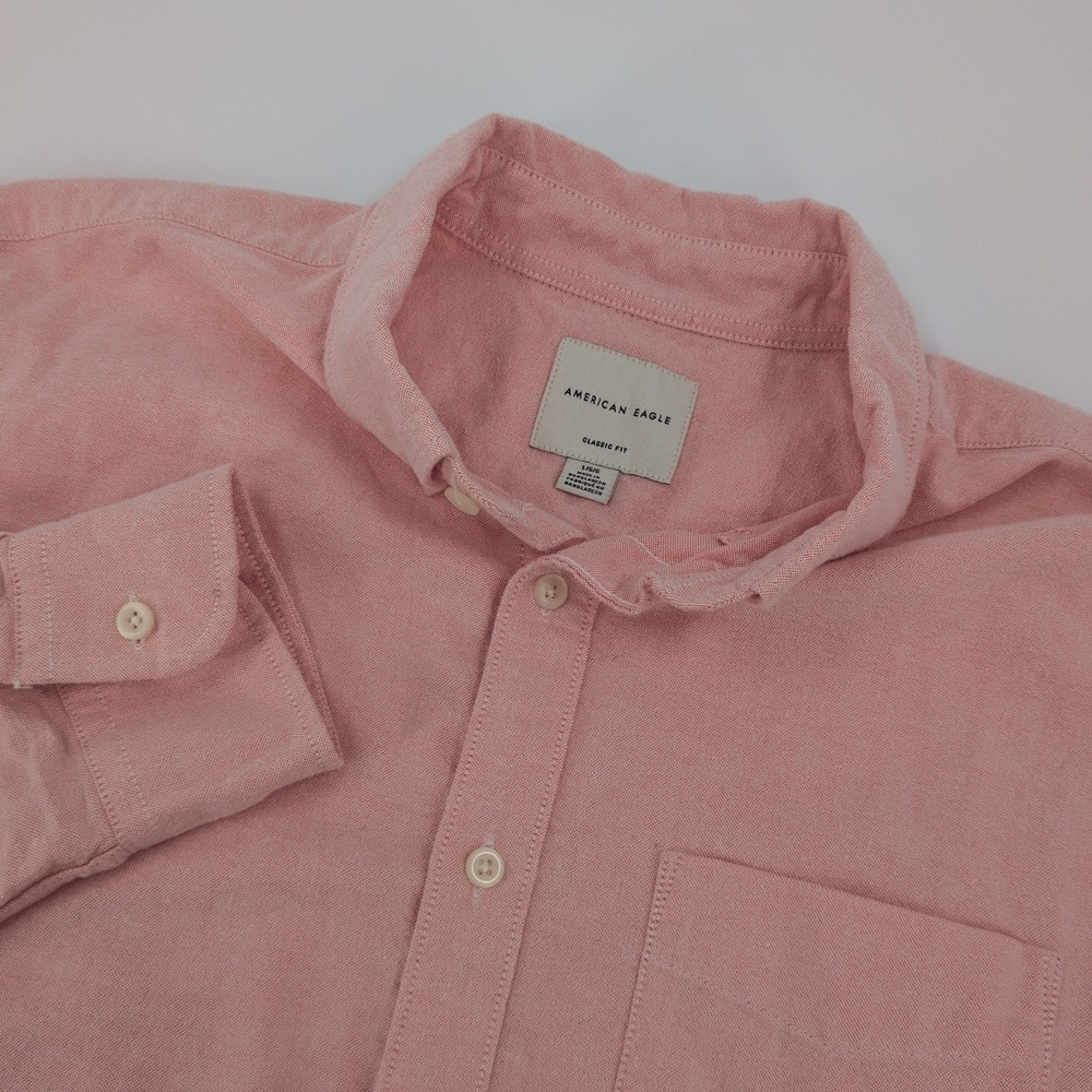 American Eagle Classic Fit Mens Long Sleeve Shirt Size Large Pink Lightweight